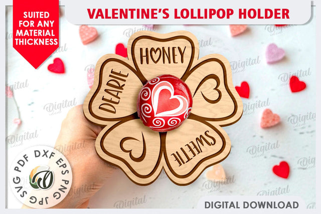 Valentine's Day Lollipop Holder LaserCut. Valentine Gift SVG SVG Evgenyia Guschina 