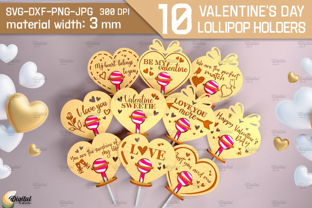 Valentine's Day lollipop holders bundle. 3D heart laser cut SVG Evgenyia Guschina 