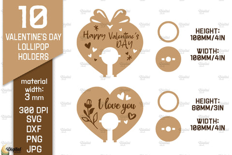 Valentine's Day lollipop holders bundle. 3D heart laser cut SVG Evgenyia Guschina 