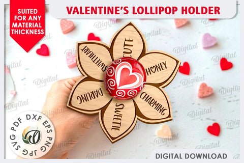 Valentine's Day Lollipop Holders Laser Cut Bundle SVG Evgenyia Guschina 