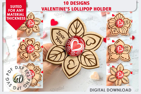 Valentine's Day Lollipop Holders Laser Cut Bundle SVG Evgenyia Guschina 