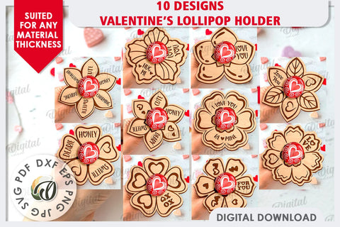 Valentine's Day Lollipop Holders Laser Cut Bundle SVG Evgenyia Guschina 