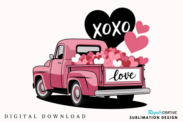 Valentine's Day Love Truck Sublimation Design Sublimation Regulrcrative 