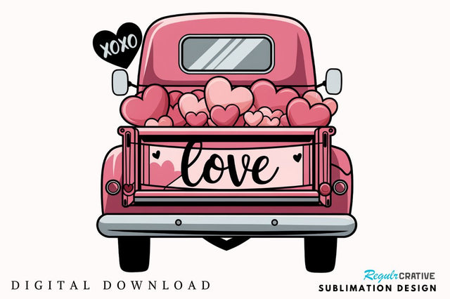 Valentine's Day Love Truck Sublimation Design Sublimation Regulrcrative 