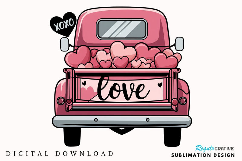 Valentine's Day Love Truck Sublimation Design Sublimation Regulrcrative 