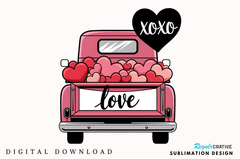 Valentine's Day Love Truck Sublimation Design Sublimation Regulrcrative 