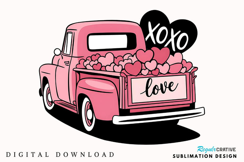 Valentine's Day Love Truck Sublimation Design Sublimation Regulrcrative 