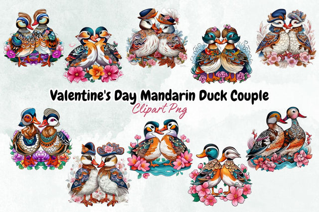 Valentine's Day Mandarin Duck Couple Bundle Sublimation Designangry 