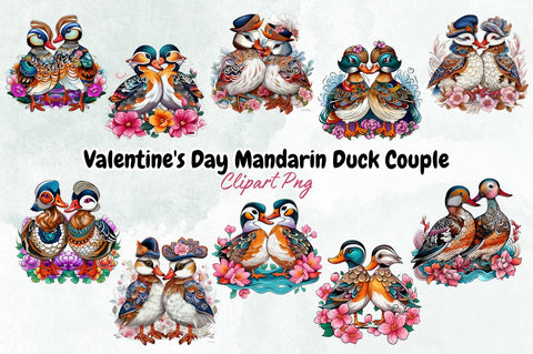 Valentine's Day Mandarin Duck Couple Bundle Sublimation Designangry 