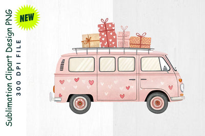 Valentine's Day Minivan with Heart Decals Sublimation Clipart Sublimation Regulrcrative 