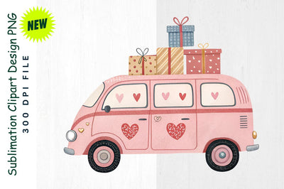 Valentine's Day Minivan with Heart Decals Sublimation Clipart Sublimation Regulrcrative 