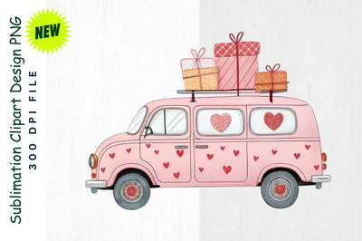 Valentine's Day Minivan with Heart Decals Sublimation Clipart Sublimation Regulrcrative 