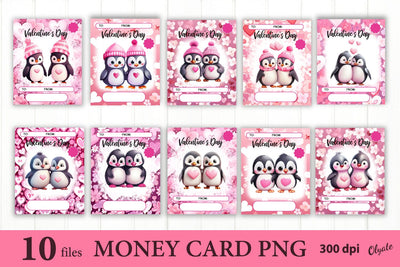 Valentines Day Money Card Bundle PNG. Pink Penguins Sublimation Sublimation Olga Terlyanskaya 