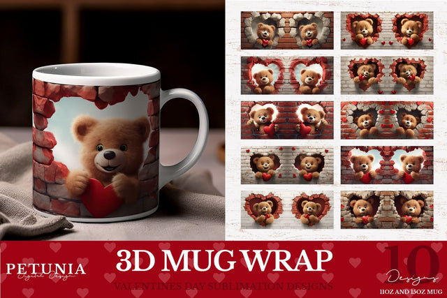 Valentines Day Mug Wrap | 3D Mug Wrap Sublimation Bundle Sublimation Petunia Digital Design 