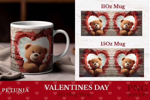 Valentines Day Mug Wrap | 3D Mug Wrap Sublimation Sublimation Petunia Digital Design 