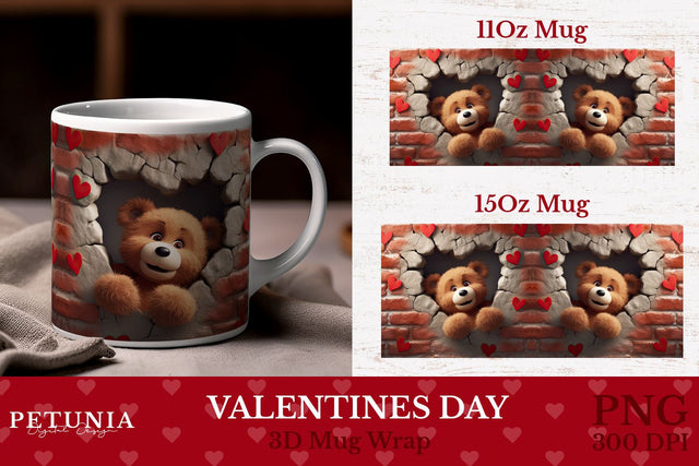 Valentines Day Mug Wrap | 3D Mug Wrap Sublimation Sublimation Petunia Digital Design 