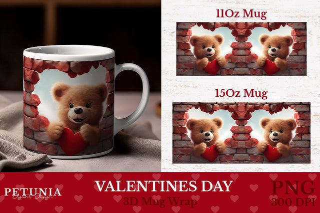Valentines Day Mug Wrap | 3D Mug Wrap Sublimation Sublimation Petunia Digital Design 