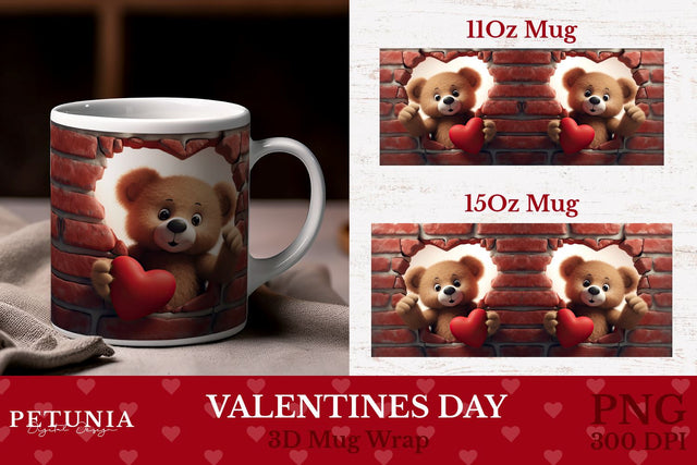 Valentines Day Mug Wrap | 3D Mug Wrap Sublimation Sublimation Petunia Digital Design 