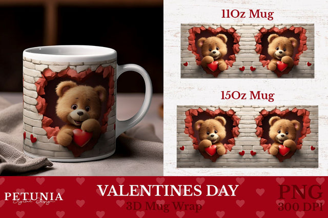Valentines Day Mug Wrap | 3D Mug Wrap Sublimation Sublimation Petunia Digital Design 