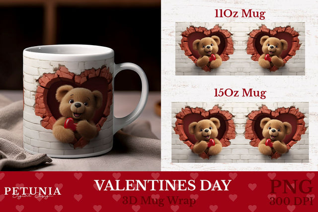Valentines Day Mug Wrap | 3D Mug Wrap Sublimation Sublimation Petunia Digital Design 