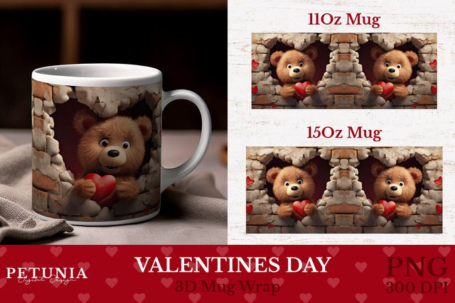 Valentines Day Mug Wrap | 3D Mug Wrap Sublimation Sublimation Petunia Digital Design 