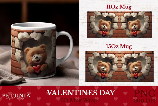 Valentines Day Mug Wrap | 3D Mug Wrap Sublimation Sublimation Petunia Digital Design 
