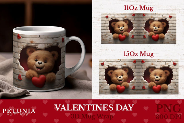 Valentines Day Mug Wrap | 3D Mug Wrap Sublimation Sublimation Petunia Digital Design 