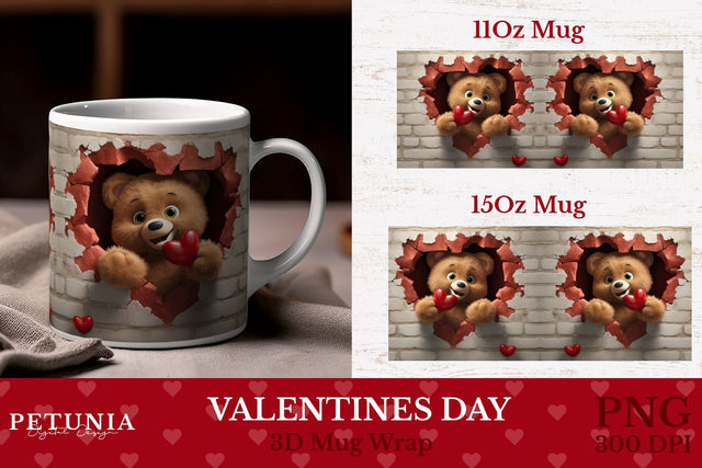 Valentines Day Mug Wrap | 3D Mug Wrap Sublimation Sublimation Petunia Digital Design 