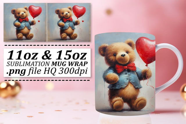 Valentines Day Mug Wrap - Animals with Heart Balloon Sublimation 11oz 15oz Sublimation afrosvg 