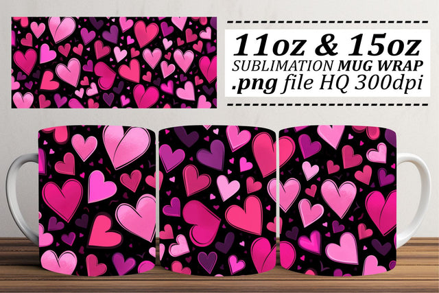 Valentines Day Mug Wrap - Heart Theme Sublimation 11oz 15oz - Amor Sublimation afrosvg 
