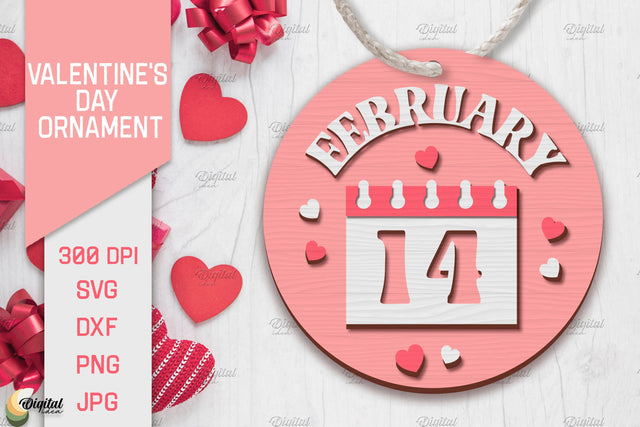 Valentine's Day Ornament Laser Cut. Round Ornament. 14 February SVG SVG Evgenyia Guschina 