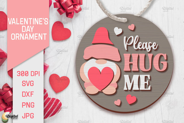 Valentine's Day Ornament Laser Cut. Round Ornament. Gnome SVG SVG Evgenyia Guschina 