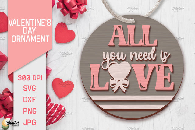 Valentine's Day Ornament Laser Cut. Round Ornament. Love SVG SVG Evgenyia Guschina 
