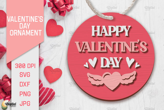 Valentine's Day Ornament Laser Cut. Round Ornament SVG Evgenyia Guschina 