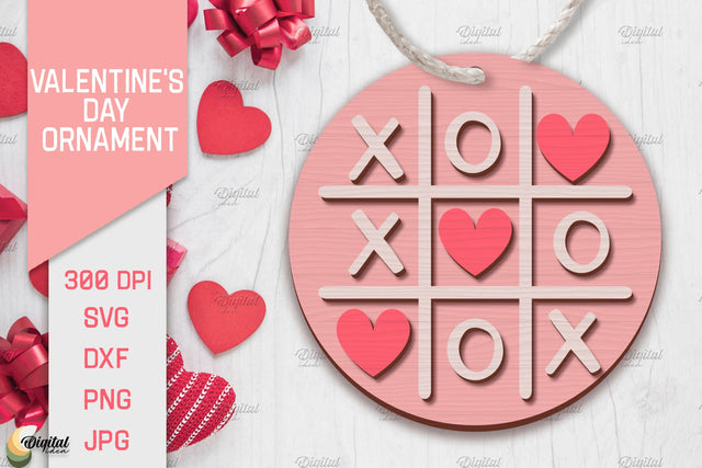 Valentine's Day Ornament Laser Cut. Round Ornament. Tic Tac Toe SVG SVG Evgenyia Guschina 