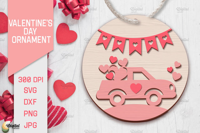Valentine's Day Ornament Laser Cut. Round Ornament. Truck SVG SVG Evgenyia Guschina 
