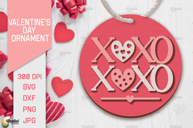 Valentine's Day Ornament Laser Cut. Round Ornament. XoXo SVG SVG Evgenyia Guschina 