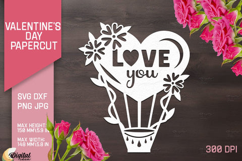 Valentine's Day Papercut Bundle. Valentine Love Quotes SVG 3D Paper Evgenyia Guschina 