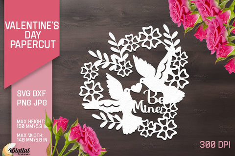 Valentine's Day Papercut Bundle. Valentine Love Quotes SVG 3D Paper Evgenyia Guschina 