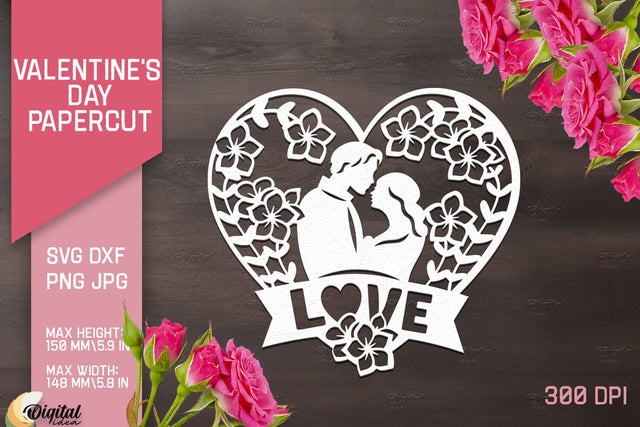 Valentine's Day Papercut. Valentine Love Quotes SVG 3D Paper Evgenyia Guschina 
