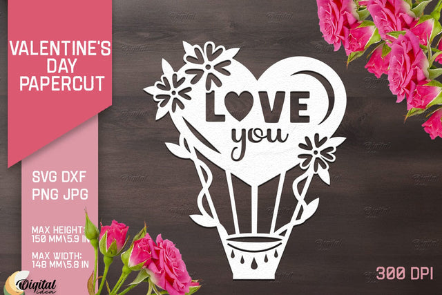 Valentine's Day Papercut. Valentine Love Quotes SVG 3D Paper Evgenyia Guschina 