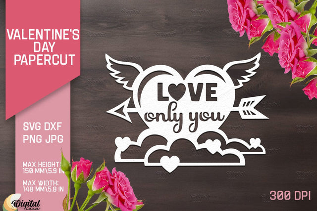 Valentine's Day Papercut. Valentine Love Quotes SVG 3D Paper Evgenyia Guschina 