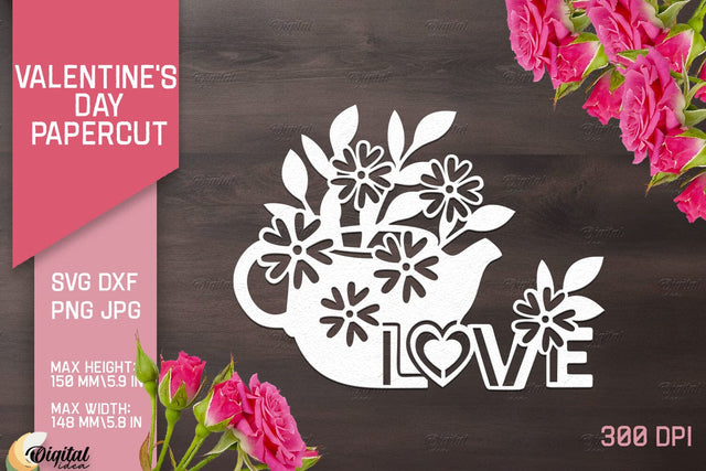 Valentine's Day Papercut. Valentine Love Quotes SVG 3D Paper Evgenyia Guschina 