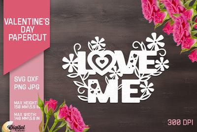 Valentine's Day Papercut. Valentine Love Quotes SVG 3D Paper Evgenyia Guschina 