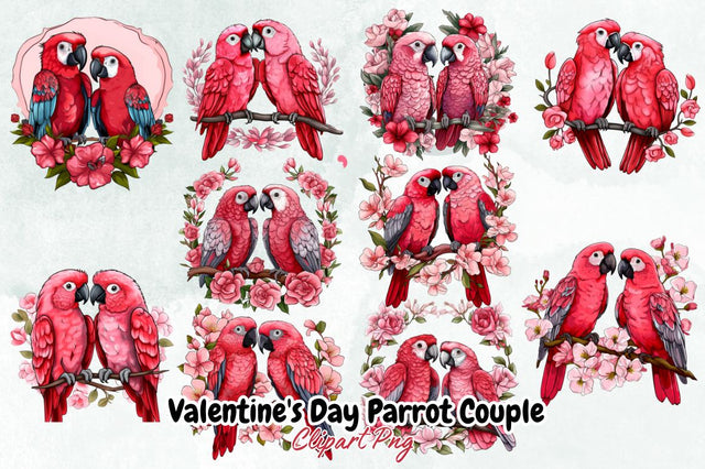 Valentine's Day Parrot Couple Clipart Bundle Sublimation Designangry 