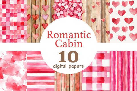 Valentines Day Patterns | Romantic Cabin Digital Papers Digital Pattern GlamArtZhanna 