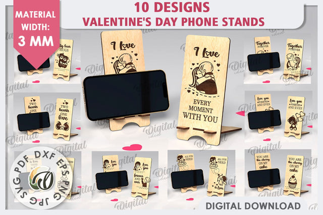 Valentine's Day Phone Stands LaserCut Bundle. Phone Holders SVG Evgenyia Guschina 