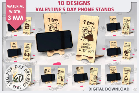 Valentine's Day Phone Stands LaserCut Bundle. Phone Holders SVG Evgenyia Guschina 