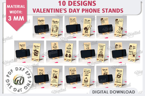 Valentine's Day Phone Stands LaserCut Bundle. Phone Holders SVG Evgenyia Guschina 