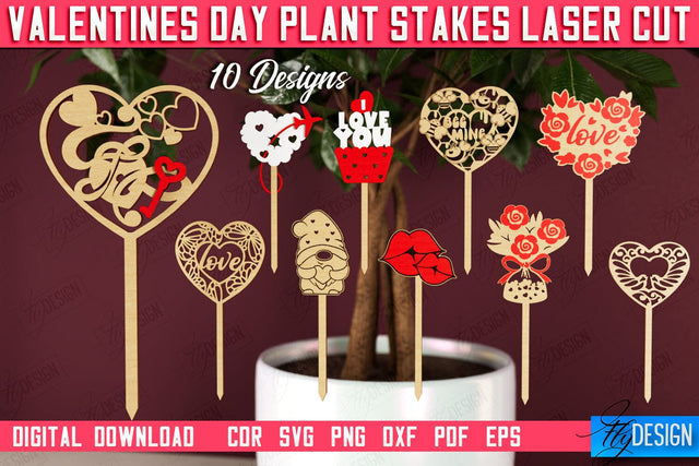 Valentine’s Day Plant Stakes Bundle | Indoor Flowers Decoration | Garden Stake | Lawn Stake | CNC Files SVG Fly Design 
